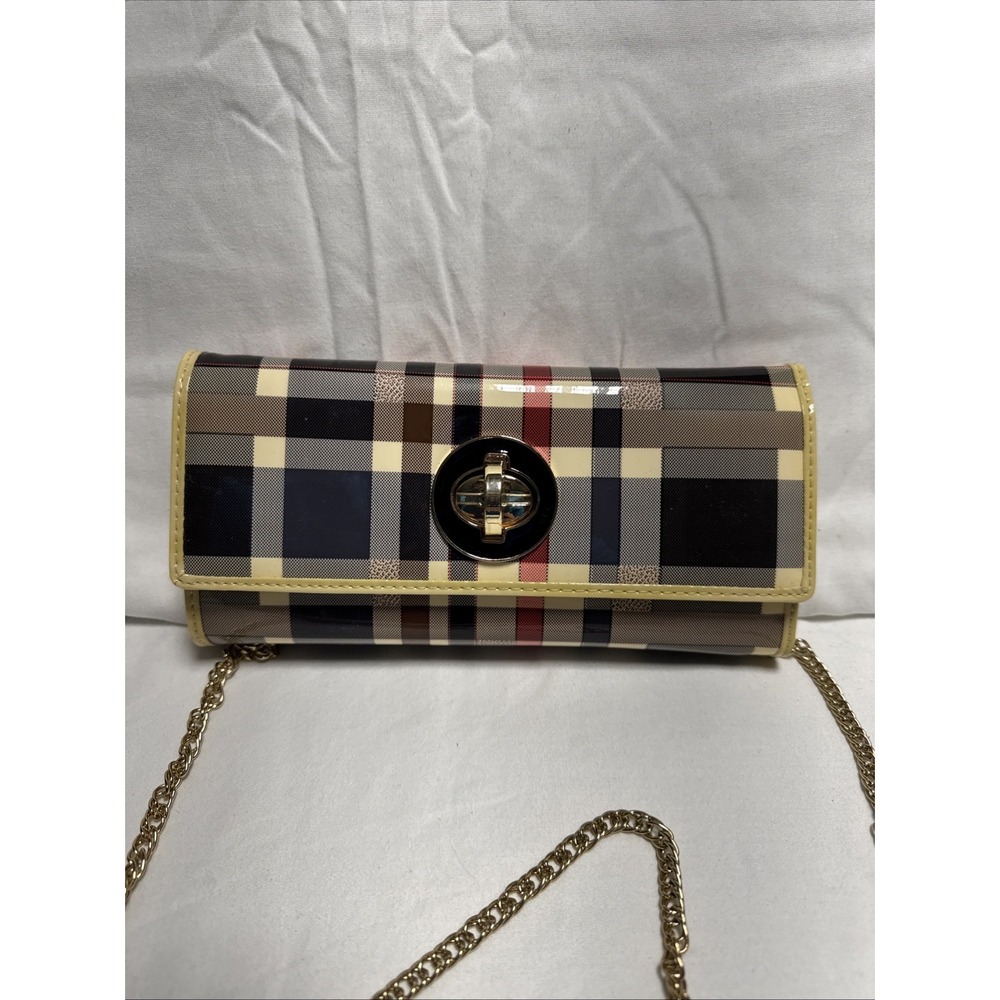 Plaid Crossbody Wallet Purse With Gold Chain